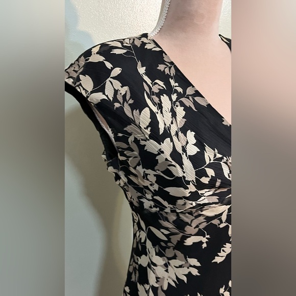 Jones New York Black Floral Baby Doll VTG   Silk Grudge Y2K Sheath Midi Dress 4 - Picture 5 of 15